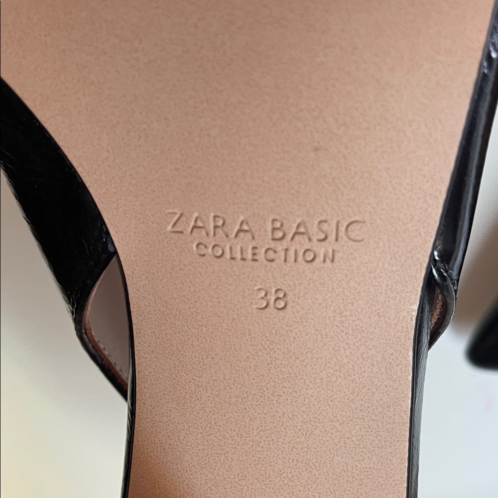 Zara Black Pointed Toe Slingback Heels Size 38 - Picture 3 of 5